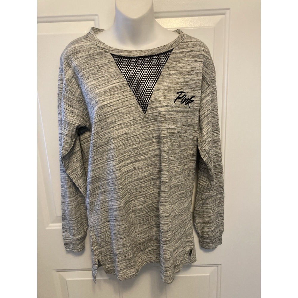 Victorias Secret‎ Pink Gray Black  Logo Long Sleeve Tee Shirt Size XS